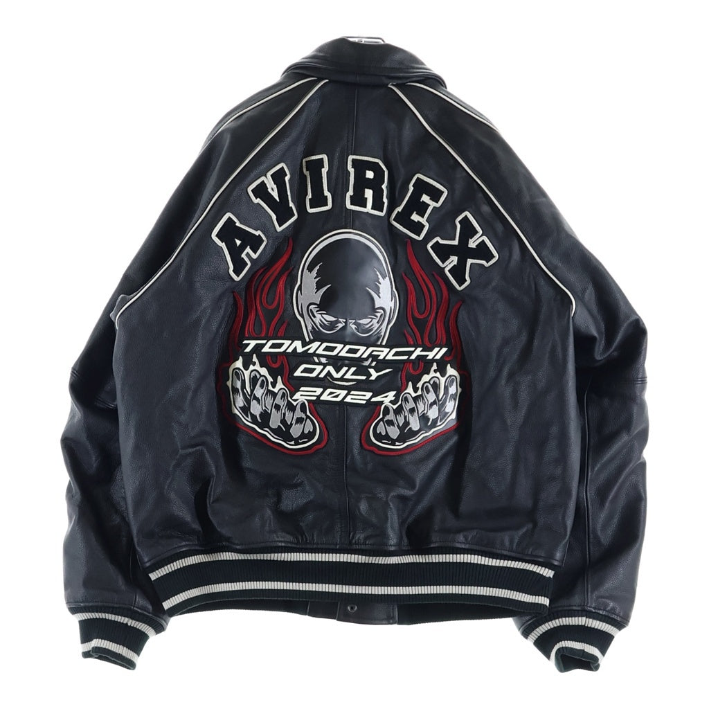 AVIREX(アヴィレックス) ×OMG VARCITY JACKET ロゴパッチ ジップアップ レザー バーシティージャケット ブラック 783-5150018