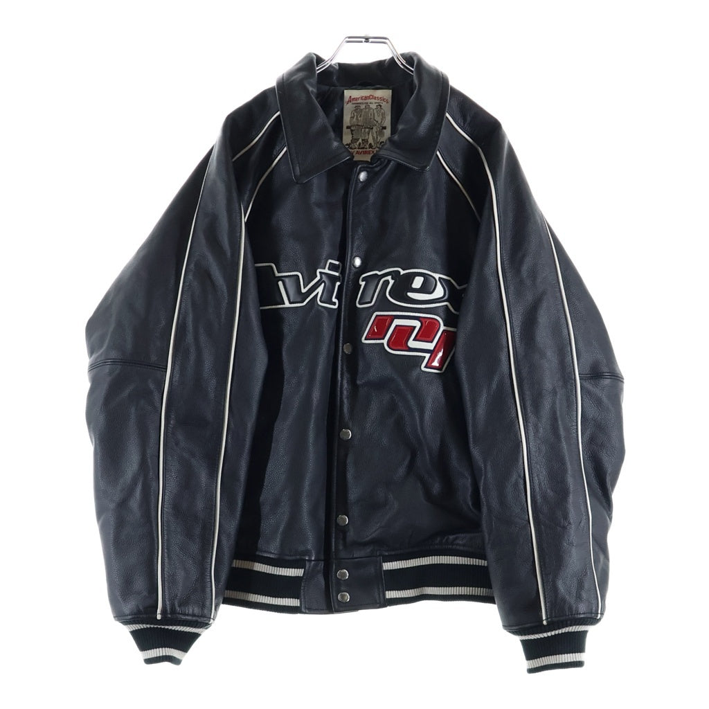 AVIREX(アヴィレックス) ×OMG VARCITY JACKET ロゴパッチ ジップアップ レザー バーシティージャケット ブラック 783-5150018