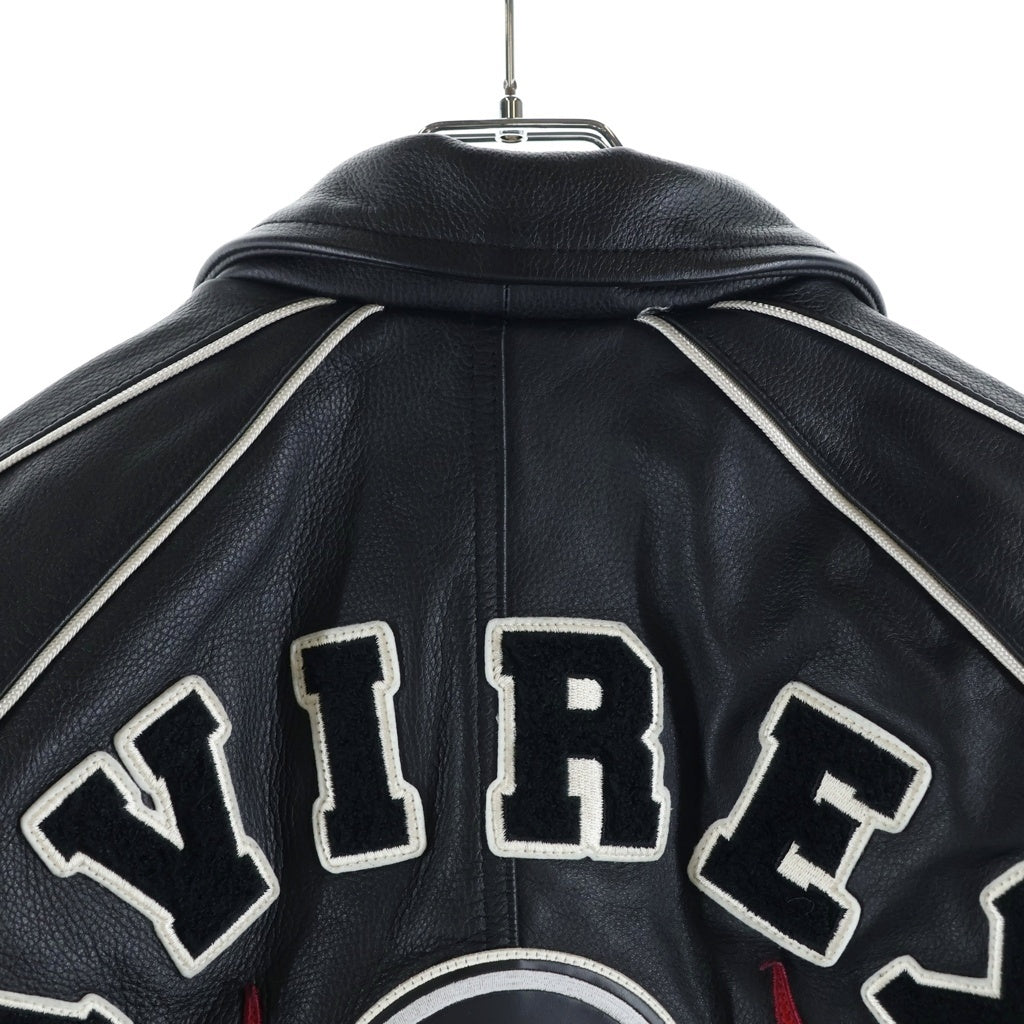 AVIREX(アヴィレックス) ×OMG VARCITY JACKET ロゴパッチ ジップアップ レザー バーシティージャケット ブラック 783-5150018