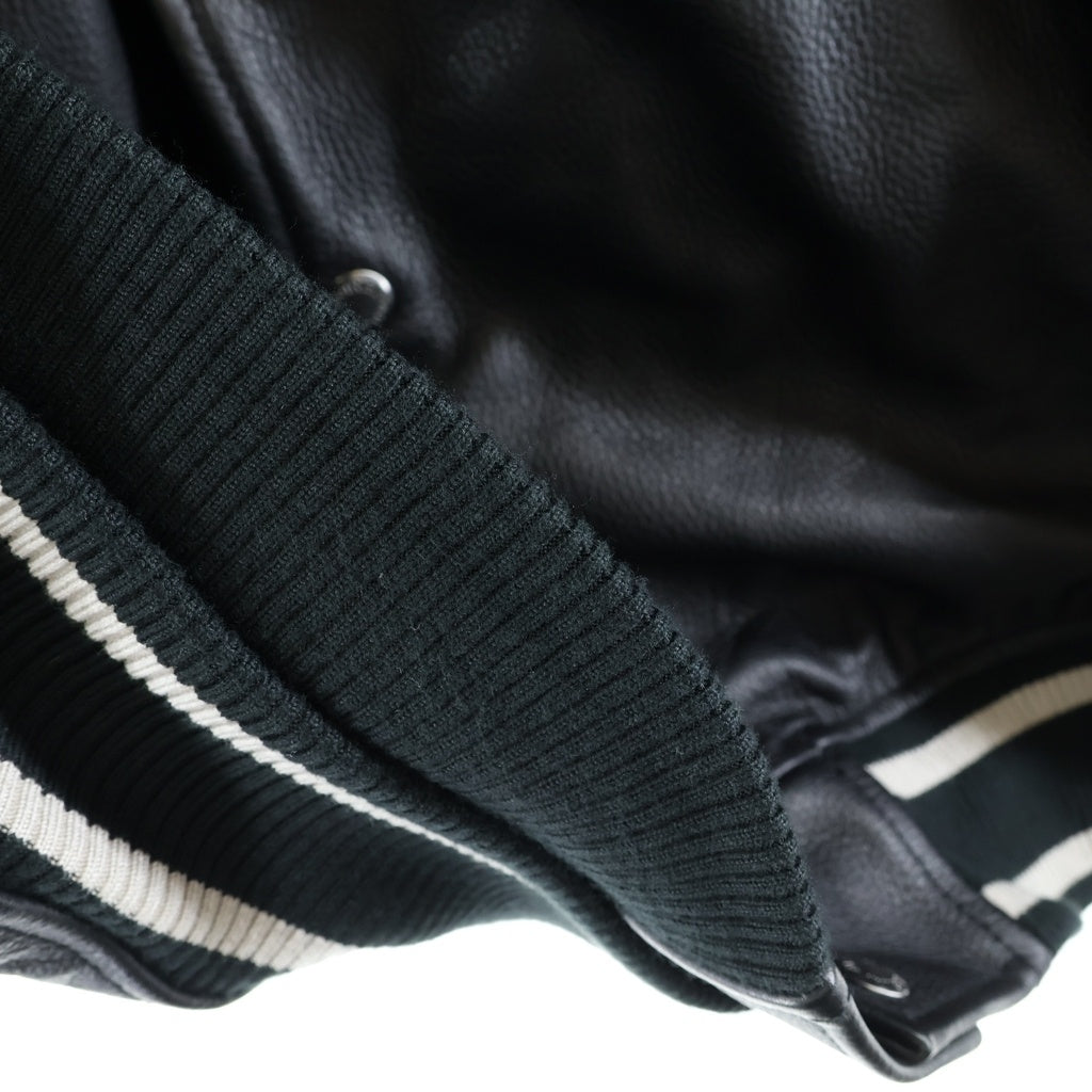 AVIREX(アヴィレックス) ×OMG VARCITY JACKET ロゴパッチ ジップアップ レザー バーシティージャケット ブラック 783-5150018