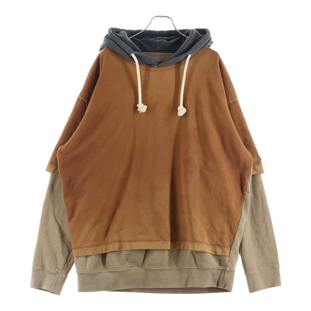 MM6 Maison Margiela(エムエムシックスメゾンマルジェラ) OVERSIZED LAYERED GARMENT-DYED HOODIE ドッキングプルオーバーパーカー ブラウン S50GU0092 STJ286