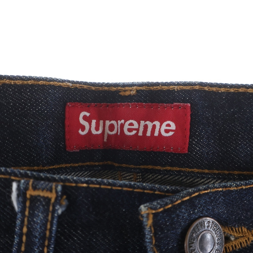 SUPREME(シュプリーム) 12AW ×Levis 505 Jeans Leopard リーバイス 505 ジッパーフライ レオパード切替 スリムストレート デニムパンツ インディゴ