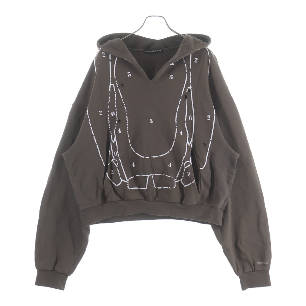 PROJECT G/R プロジェクトジーアール 24AW ZYGON HOODIE ダメージ加工プルオーバースウェットパーカー フーディー ブラウン PROJECT G/R(プロジェクトジーアール) 24AW ZYGON HOODIE ダメージ加工