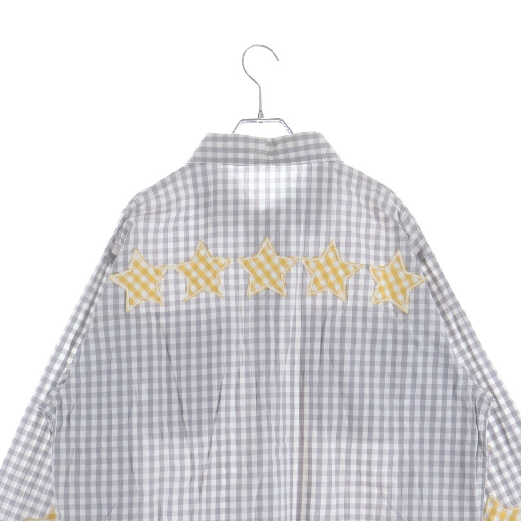 NO BRAND(ノーブランド) 【TAR トーキョーエアランナー】00s 15周年記念 スター 星柄 パッチワーク チェック柄 長袖シャツ グレー S-62