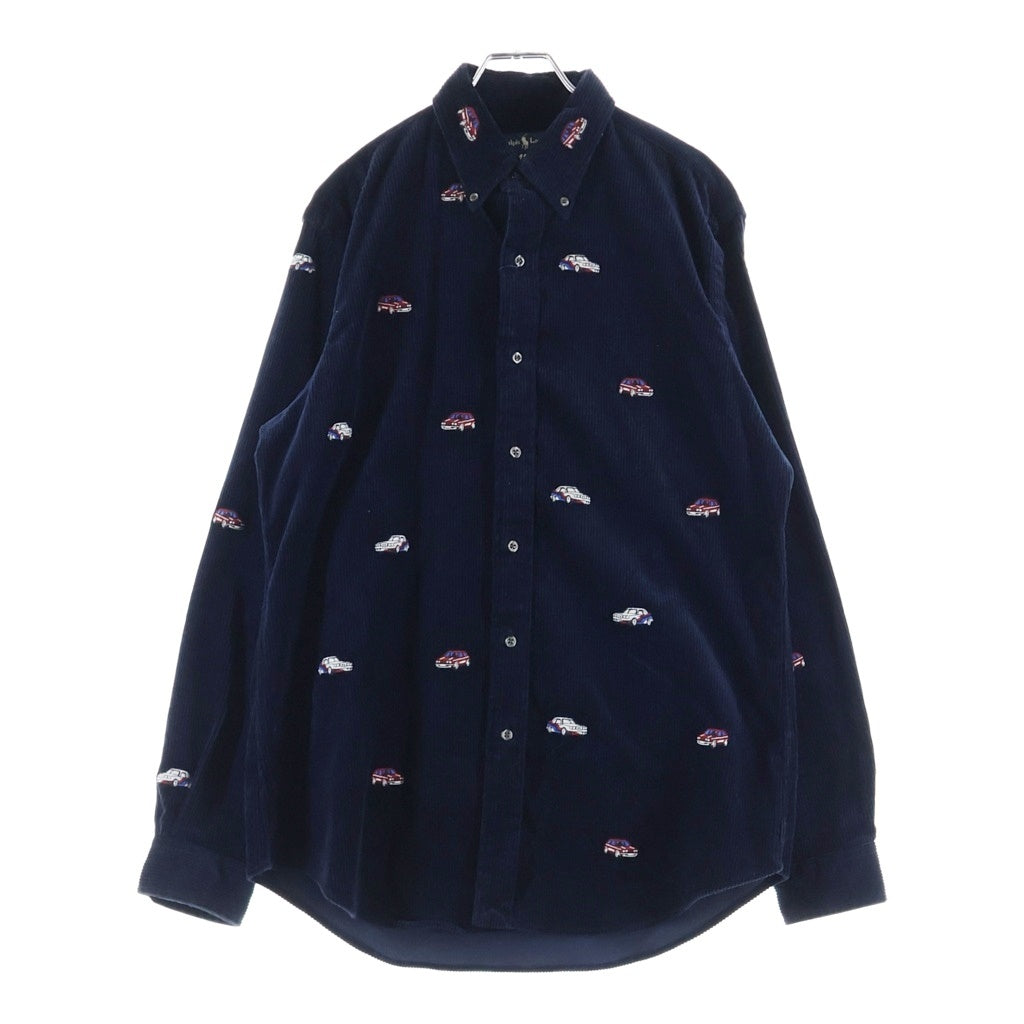 Palace Skateboards(パレススケートボーズ) × RALPH LAUREN Embroidered Corduroy GTI Shirt ラルフローレン エンブロイダリー総柄 コーデュロイ 長袖シャツ ネイビー 710420689003