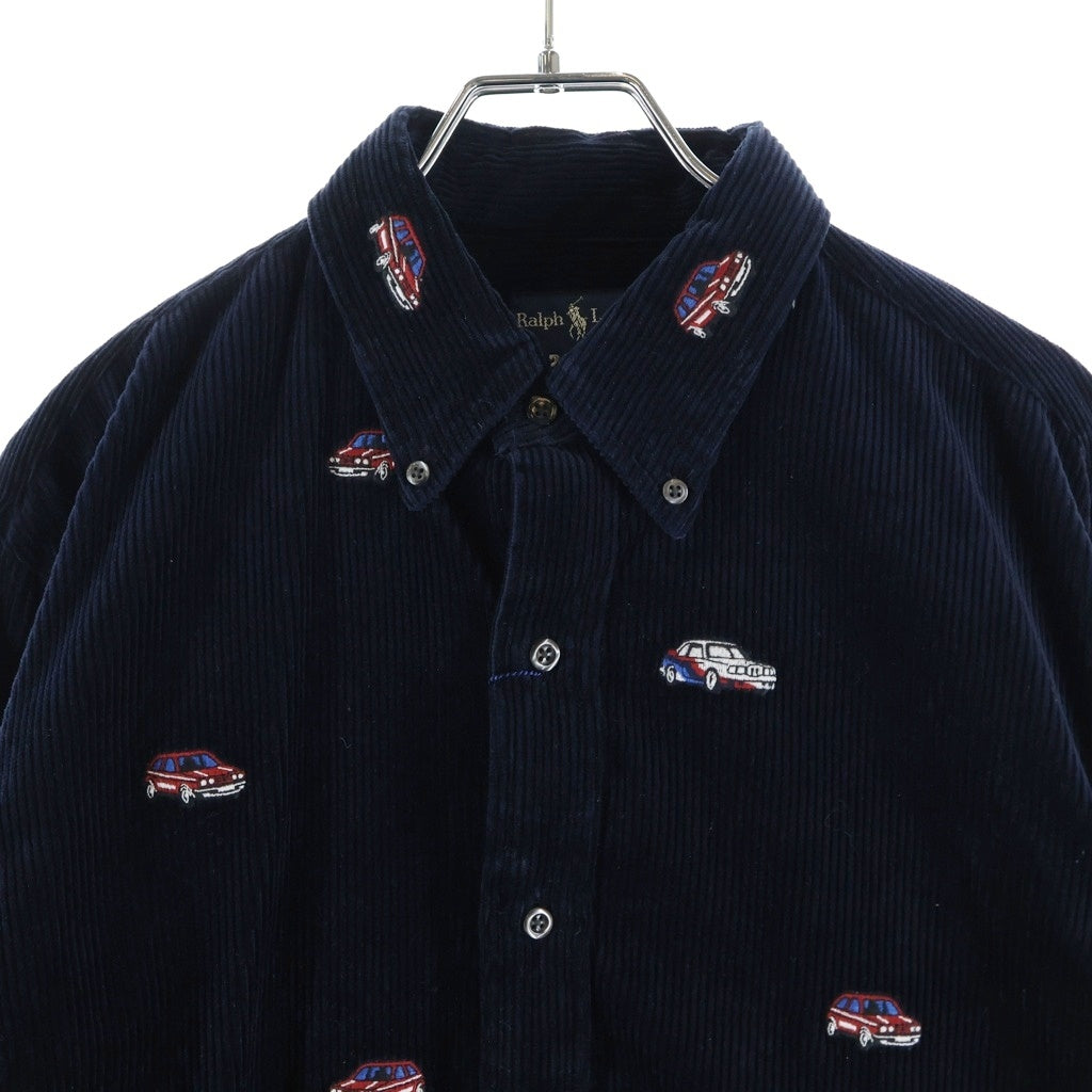 Palace Skateboards(パレススケートボーズ) × RALPH LAUREN Embroidered Corduroy GTI Shirt ラルフローレン エンブロイダリー総柄 コーデュロイ 長袖シャツ ネイビー 710420689003
