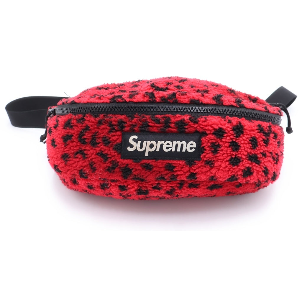 SUPREME(シュプリーム) 17AW Leopard Fleece Waist Bag レオパード柄 フリース ウェストバッグ レッド/ブラック