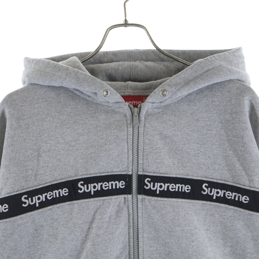 SUPREME(シュプリーム) 19AW Text Stripe Zip Up Hooded Sweatshirt テキストストライプ ロゴ スウェット ジップアップ パーカー グレー