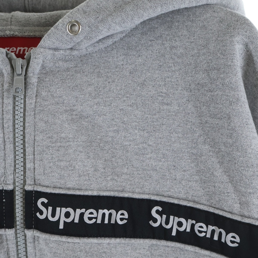 SUPREME(シュプリーム) 19AW Text Stripe Zip Up Hooded Sweatshirt テキストストライプ ロゴ スウェット ジップアップ パーカー グレー