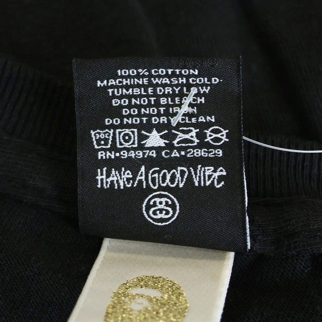 STUSSY(ステューシー) ×A BATHING APE フロント刺繍 バックロゴプリント 半袖Tシャツ カットソー ブラック