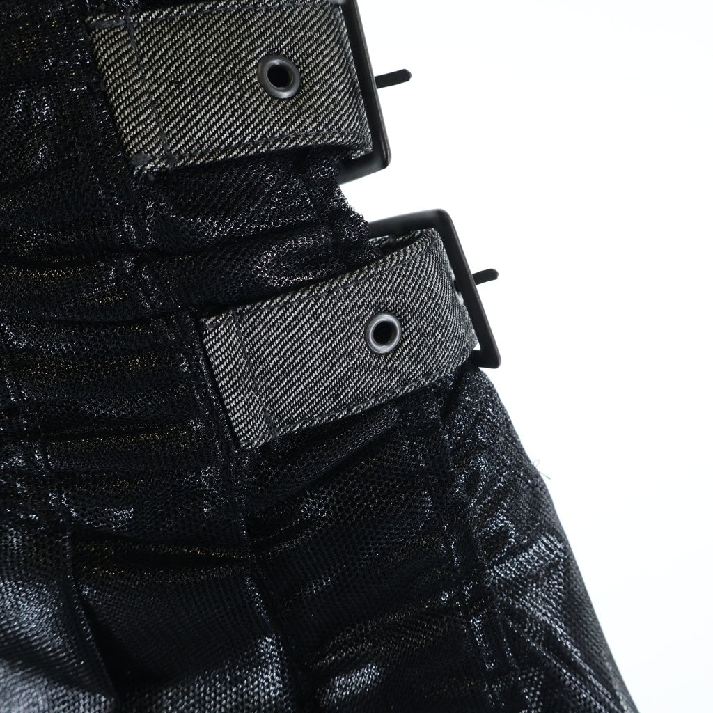 COMME des GARCONS(コムデギャルソン) 25SS ナイロンチュール箔プリント ベルテッドプリーツスカート ブラック レディース JO-S003