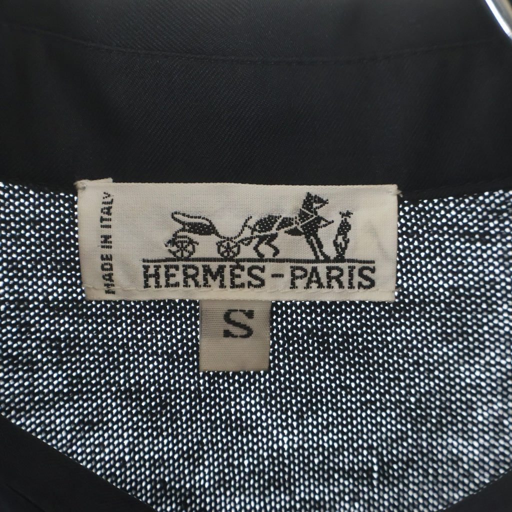 HERMES(エルメス) BRIDES de GALA ブリッド ドゥ ガラ シルクスカーフシャツ 切替カシミヤニット 長袖ポロシャツ レッド
