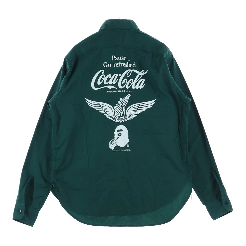 A BATHING APE(アベイシングエイプ) ×Coca Cola Uniform Work Shirts コカ・コーラ ロゴワッペン ユニフォーム 長袖 ワーク シャツ グリーン