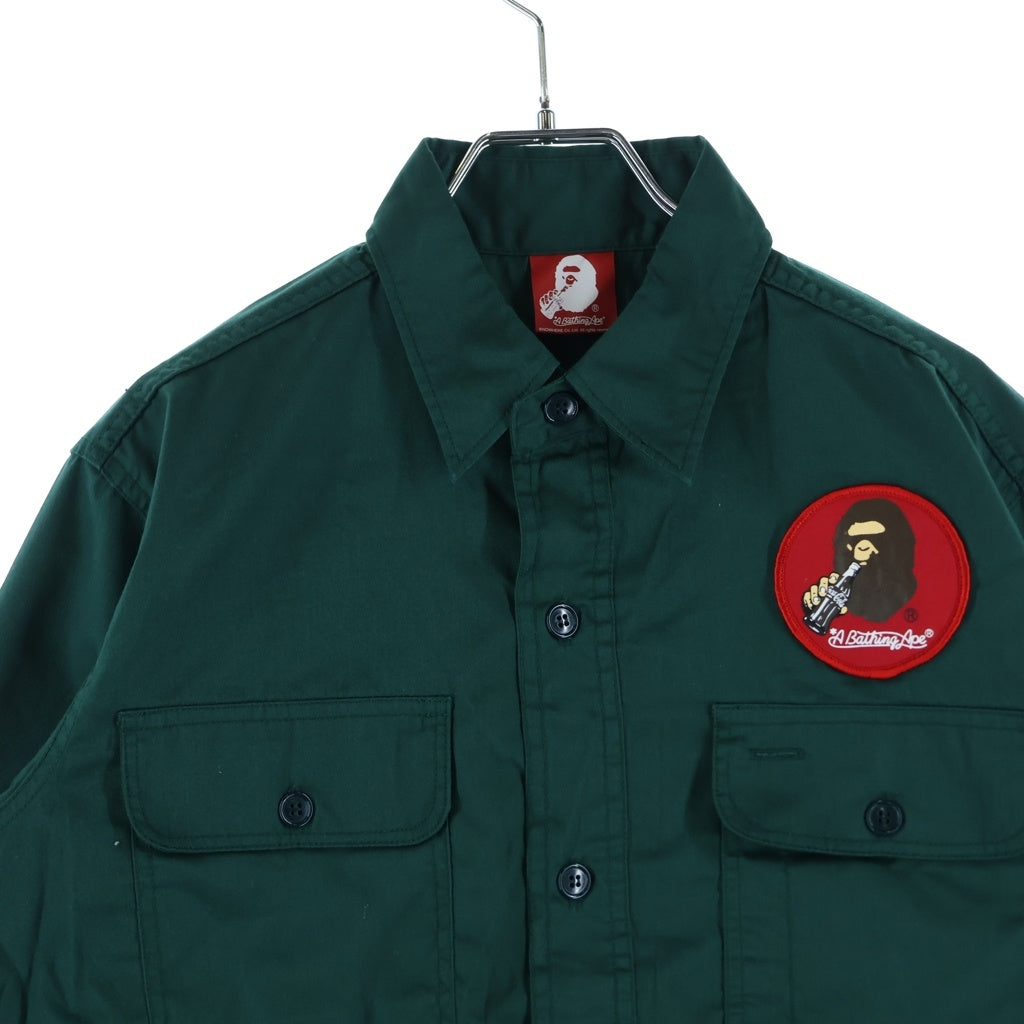 A BATHING APE(アベイシングエイプ) ×Coca Cola Uniform Work Shirts コカ・コーラ ロゴワッペン ユニフォーム 長袖 ワーク シャツ グリーン