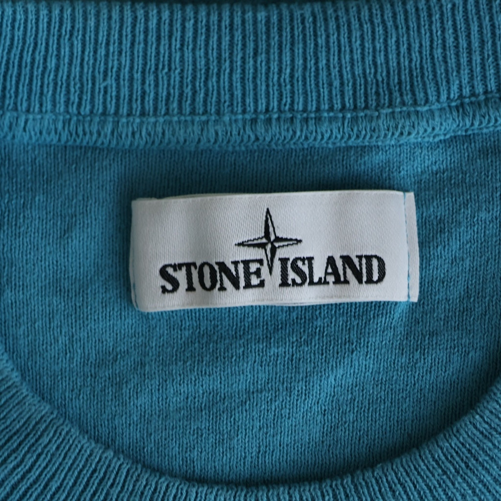 STONE ISLAND(ストーンアイランド) 胸ポケット 袖ロゴ刺繍 半袖Tシャツ カットソー ライトブルー 7215553D5