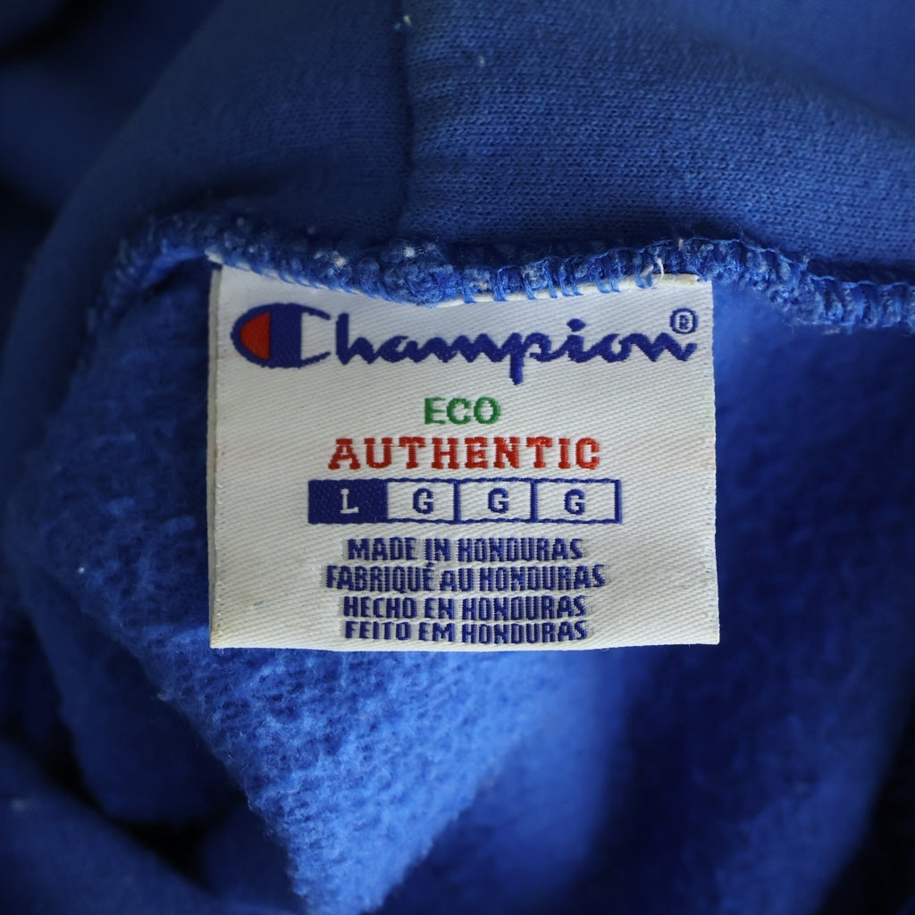 BORN X RAISED(ボーンアンドレイズド) Logo Print Hoodie CHAMPIONボディ フロント ロゴプリント プルオーバー パーカー ブルー