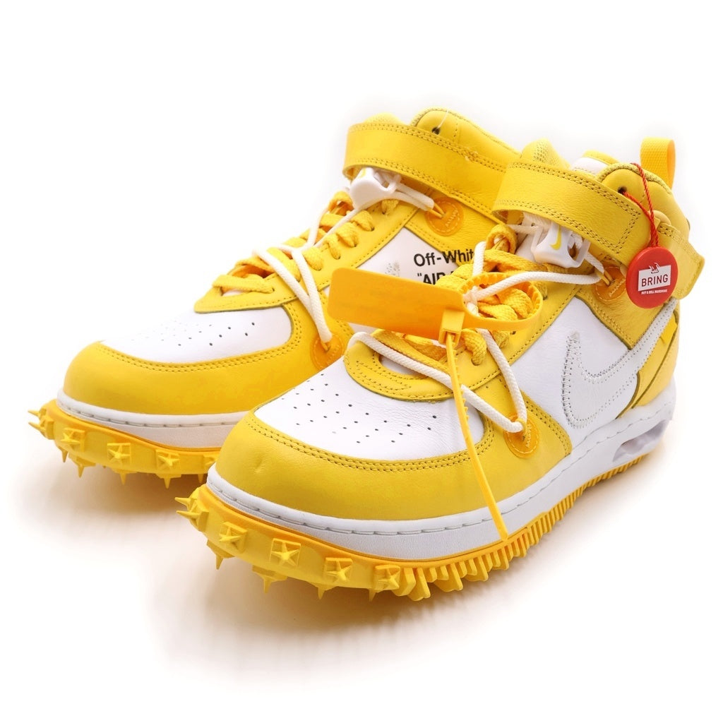 NIKE(ナイキ) ×OFF-WHITE AIR FORCE 1 MID SP LTHR オフホワイト エアフォース1 ミッドカットスニーカー ホワイト/イエロー US10.5/28.5cm DR0500-101