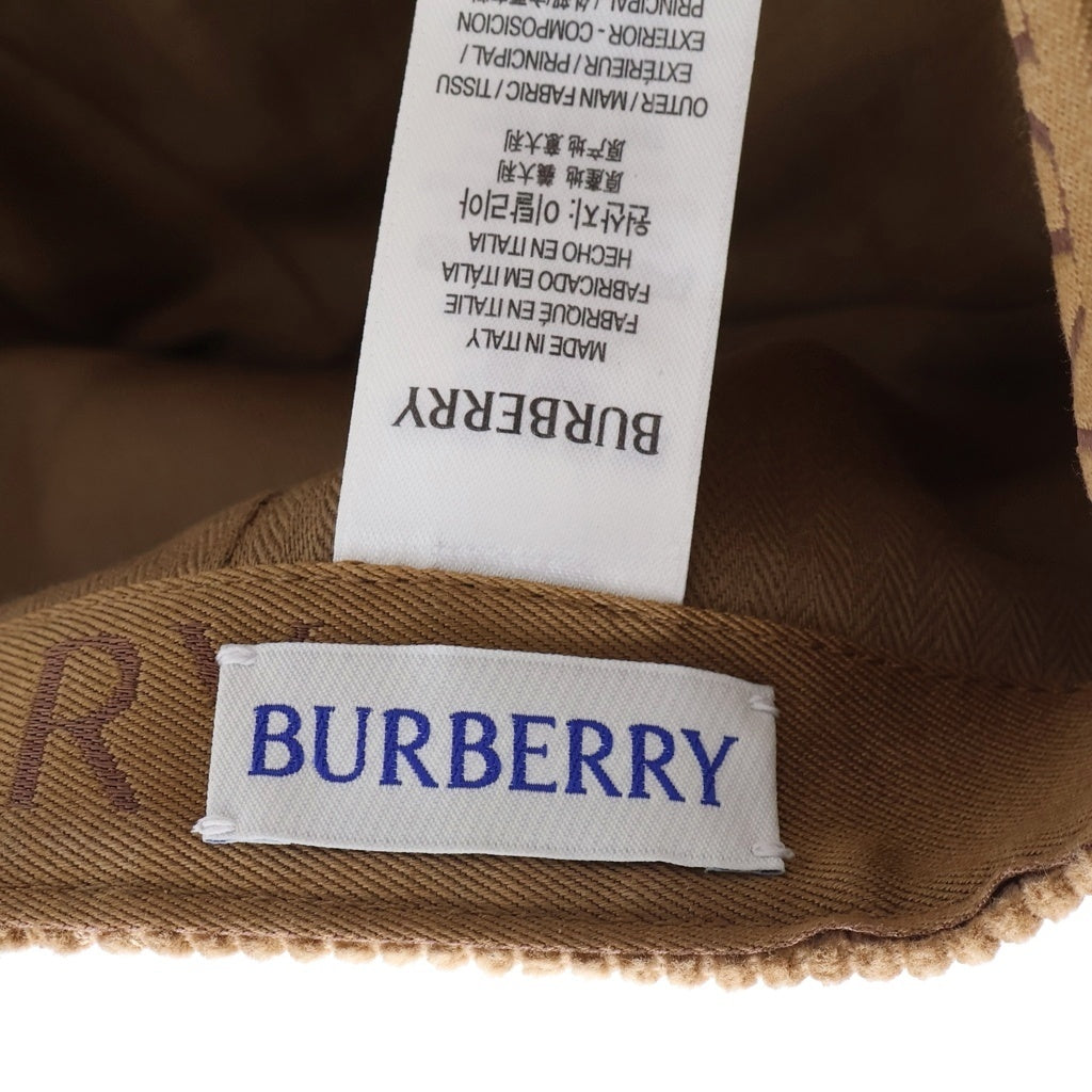 BURBERRY(バーバリー) ロゴ刺繍 コーデュロイ キャップ 帽子 ベージュ 8116154