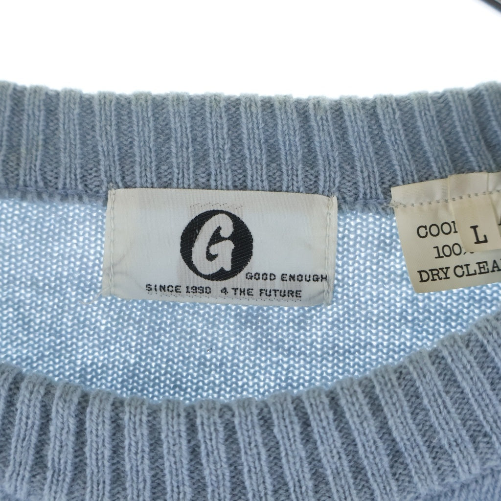 GOODENOUGH グッドイナフ 90s 初期 裾ライン クルーネック ウールニットセーター ブルー GOODENOUGH(グッドイナフ) 90s 初期 裾ライン クルーネック ウール