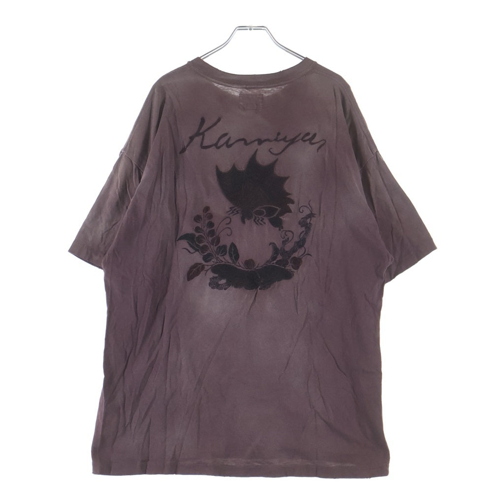 KAMIYA(カミヤ) 25SS AGEHA Embroidery Distressed Tee アゲハ蝶 エンブロイダリー クルーネック 半袖Tシャツ カットソー ボルドー G14TS089