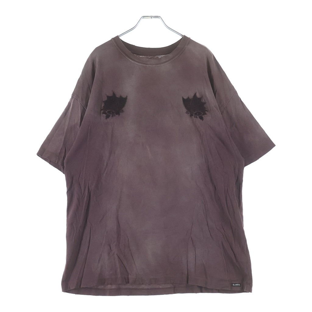 KAMIYA(カミヤ) 25SS AGEHA Embroidery Distressed Tee アゲハ蝶 エンブロイダリー クルーネック 半袖Tシャツ カットソー ボルドー G14TS089