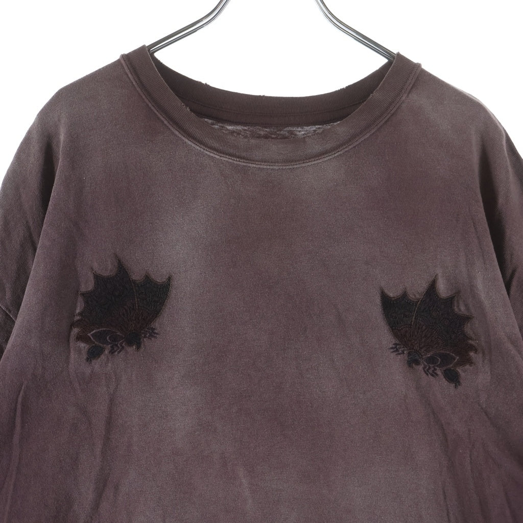 KAMIYA(カミヤ) 25SS AGEHA Embroidery Distressed Tee アゲハ蝶 エンブロイダリー クルーネック 半袖Tシャツ カットソー ボルドー G14TS089