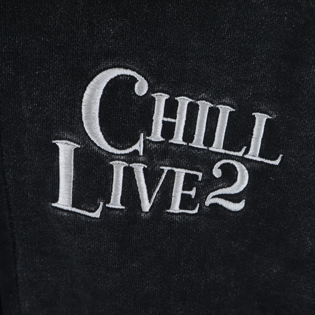 NO BRAND(ノーブランド) Chillin(チリン) フェード加工 フロントロゴ刺繍 ジップアップパーカー フーディー チャコールグレー