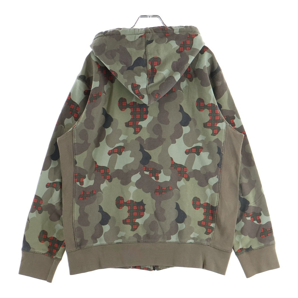 STUSSY(ステューシー) 00s チェックカモ フロッキー プリント ジップアップ スウェット パーカー カーキ