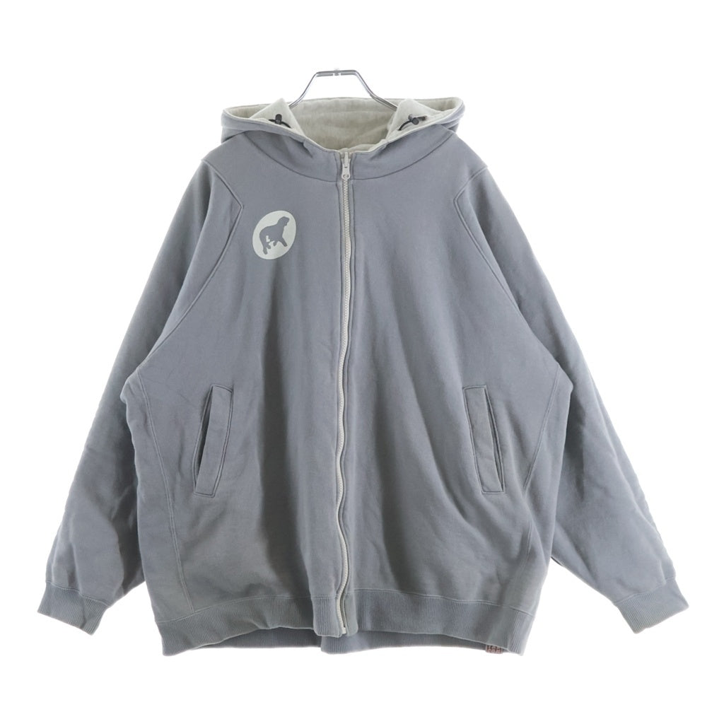 NO BRAND(ノーブランド) 【TAR トーキョーエアランナー】00s TAR COMMUNICATIONS HOODIE W～E グラフィックプリント リバーシブル ジップアップ プルオーバースウェットパーカー グレー