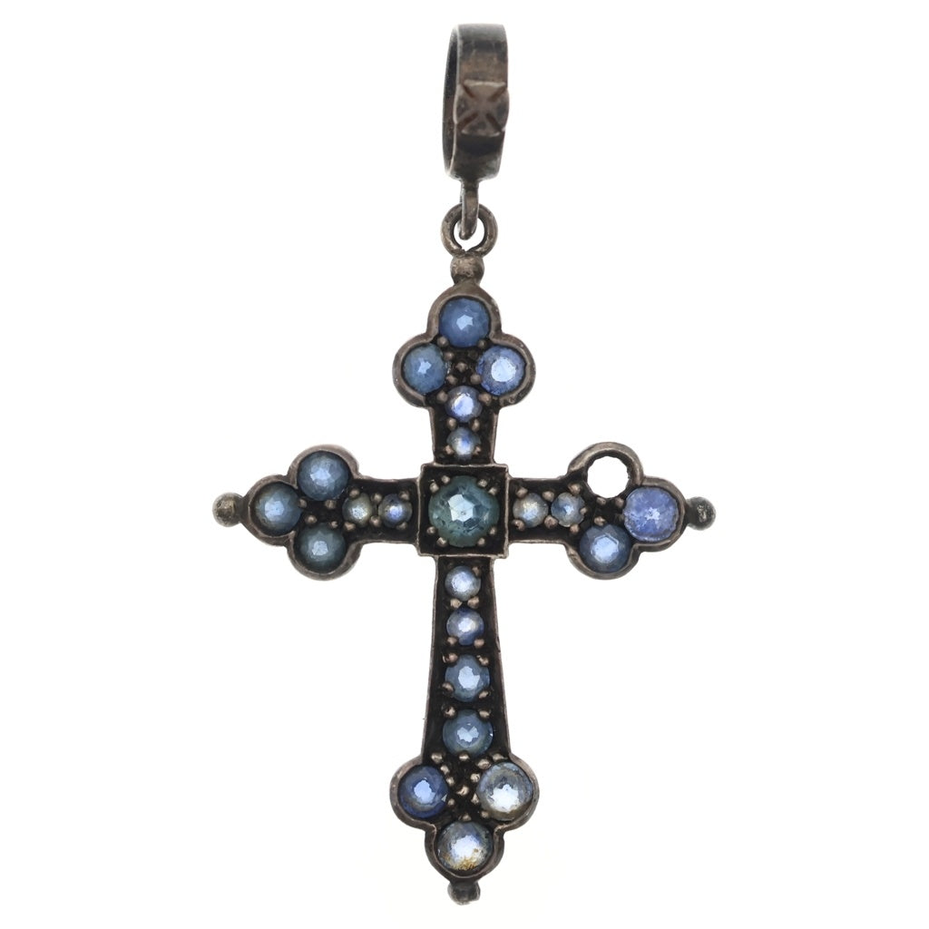 Loree Rodkin(ローリーロドキン) LARGE GOTHIC CROSS PENDANT オニキス ラージゴシッククロスペンダント ブルー/シルバー レディース
