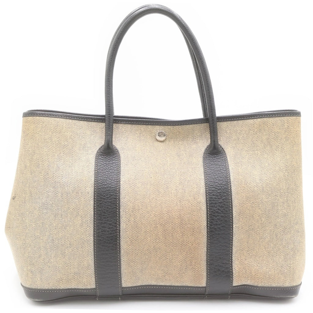 HERMES(エルメス) ガーデンパーティPM トワルオフィシェ ブッフル 2006年クリスマス限定 レザー切替キャンバスハンドバッグ ベージュ/ブラック レディース
