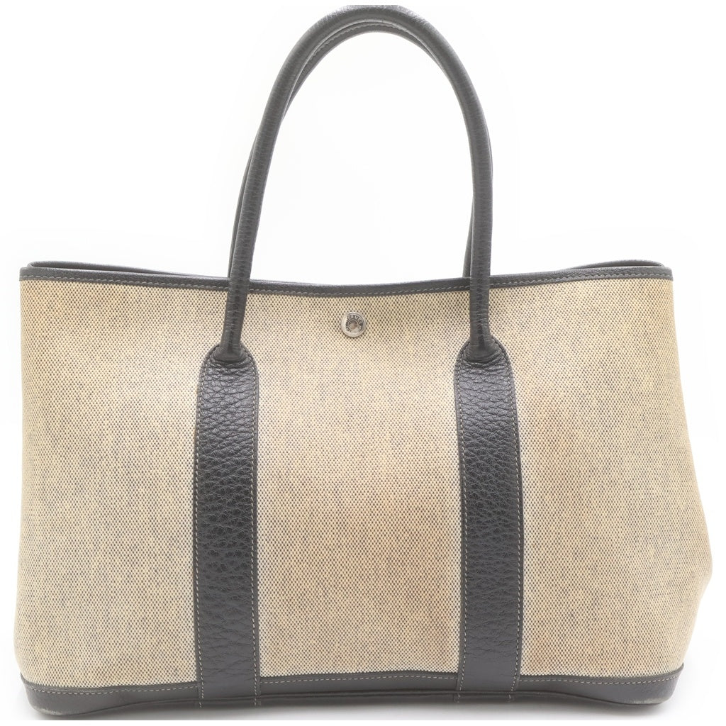 HERMES(エルメス) ガーデンパーティPM トワルオフィシェ ブッフル 2006年クリスマス限定 レザー切替キャンバスハンドバッグ ベージュ/ブラック レディース