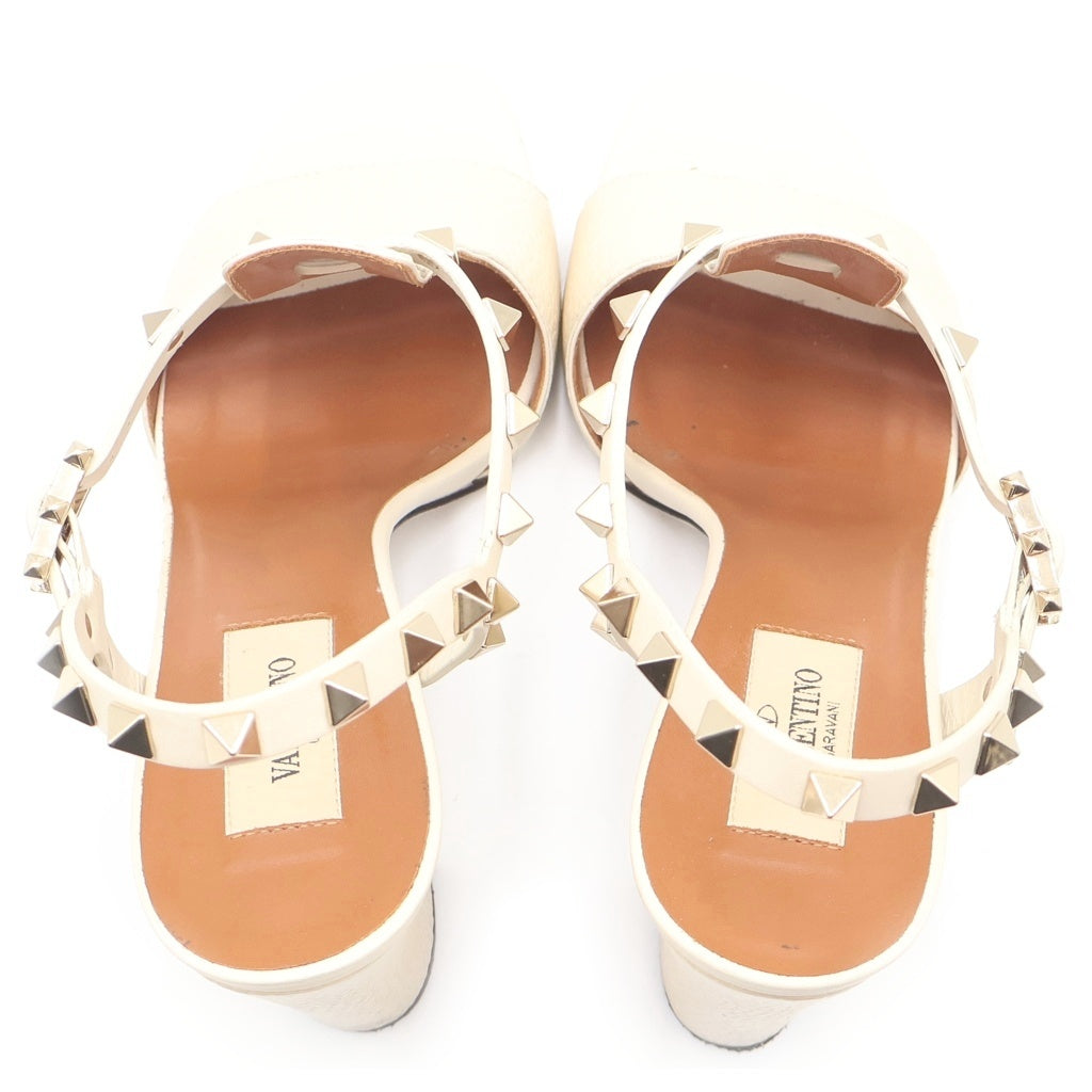 VALENTINO(ヴァレンティノ) ロックスタッズストラップ レザー ヒールサンダル アイボリー レディース