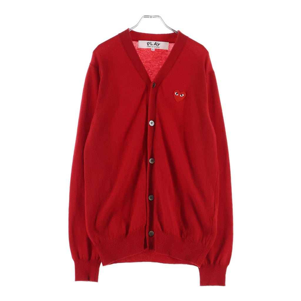 PLAY COMME des GARCONS(プレイコムデギャルソン) V-Neck Cardigan With Red Emblem ブイネック カーディガン ウィズ レッドエンブレム ロゴ刺繍 ニット カーディガン レッド AX-N008