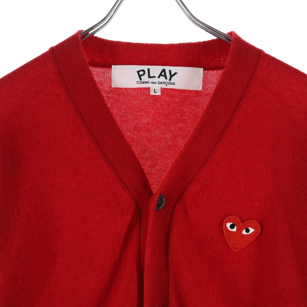 PLAY COMME des GARCONS(プレイコムデギャルソン) V-Neck Cardigan With Red Emblem ブイネック カーディガン ウィズ レッドエンブレム ロゴ刺繍 ニット カーディガン レッド AX-N008