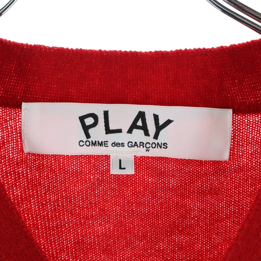 PLAY COMME des GARCONS(プレイコムデギャルソン) V-Neck Cardigan With Red Emblem ブイネック カーディガン ウィズ レッドエンブレム ロゴ刺繍 ニット カーディガン レッド AX-N008
