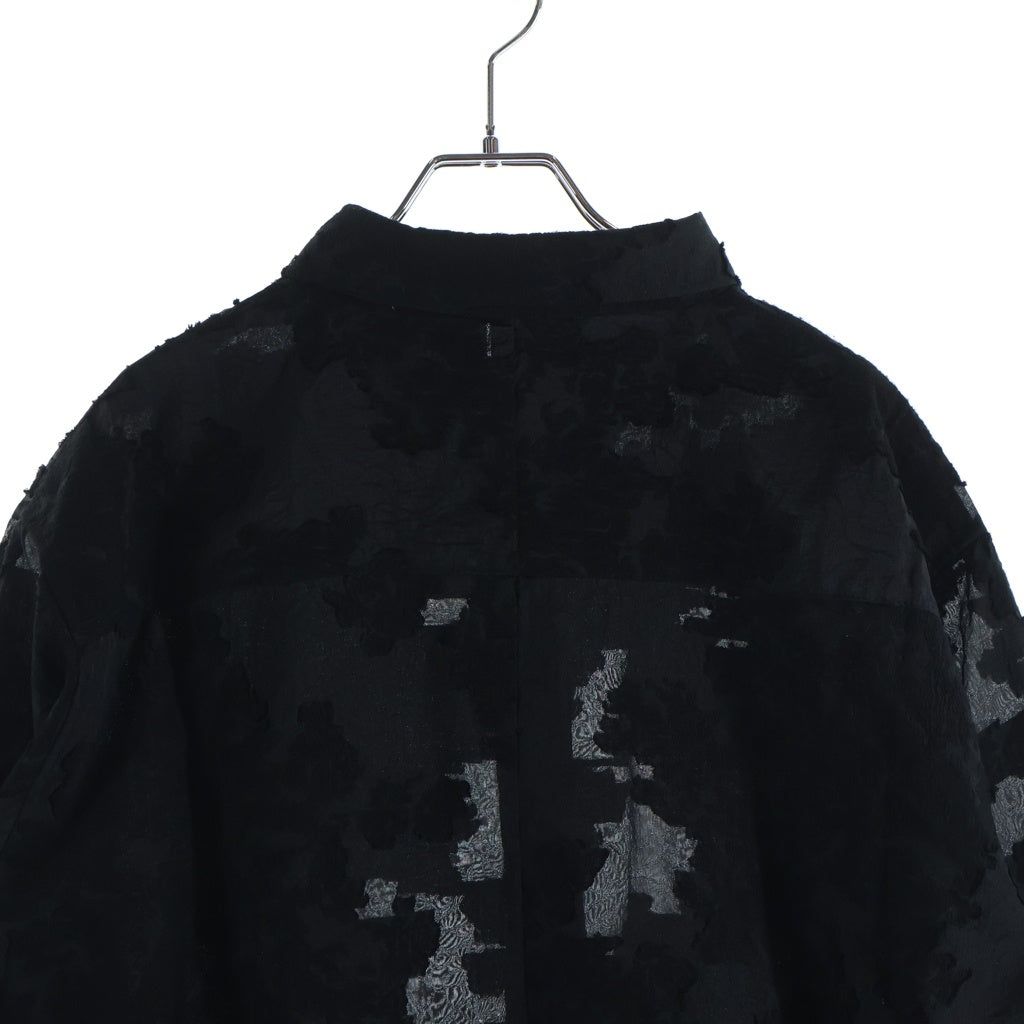 LAST NEST(ラスト ネスト) Black Flowers L/S Shirt フラワー総柄刺繍 クロスボダン 長袖シャツ ブラック