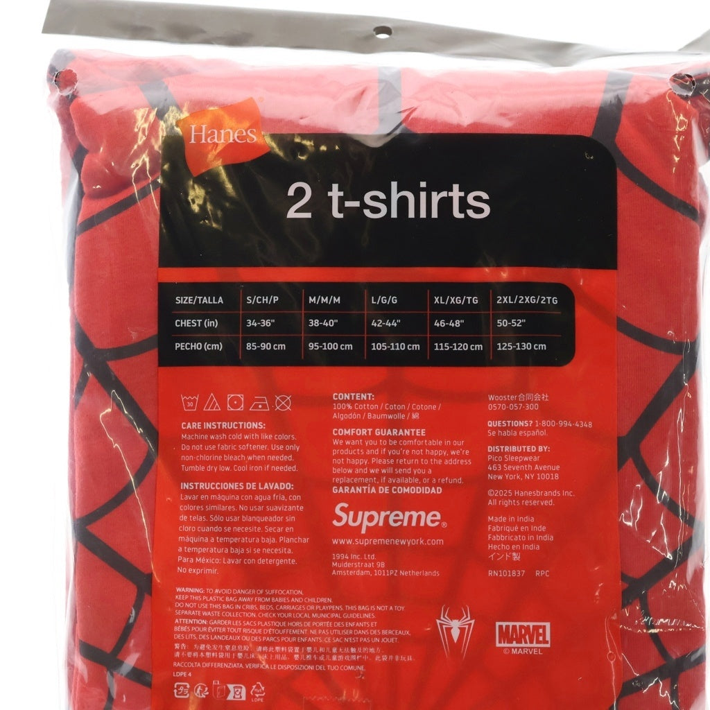SUPREME(シュプリーム) 26SS × Hanes Spider-Man Tagless Tees RED 2 Pack ヘインズ スパイダーマン タグレス クルーネック 半袖Tシャツ 2パック レッド