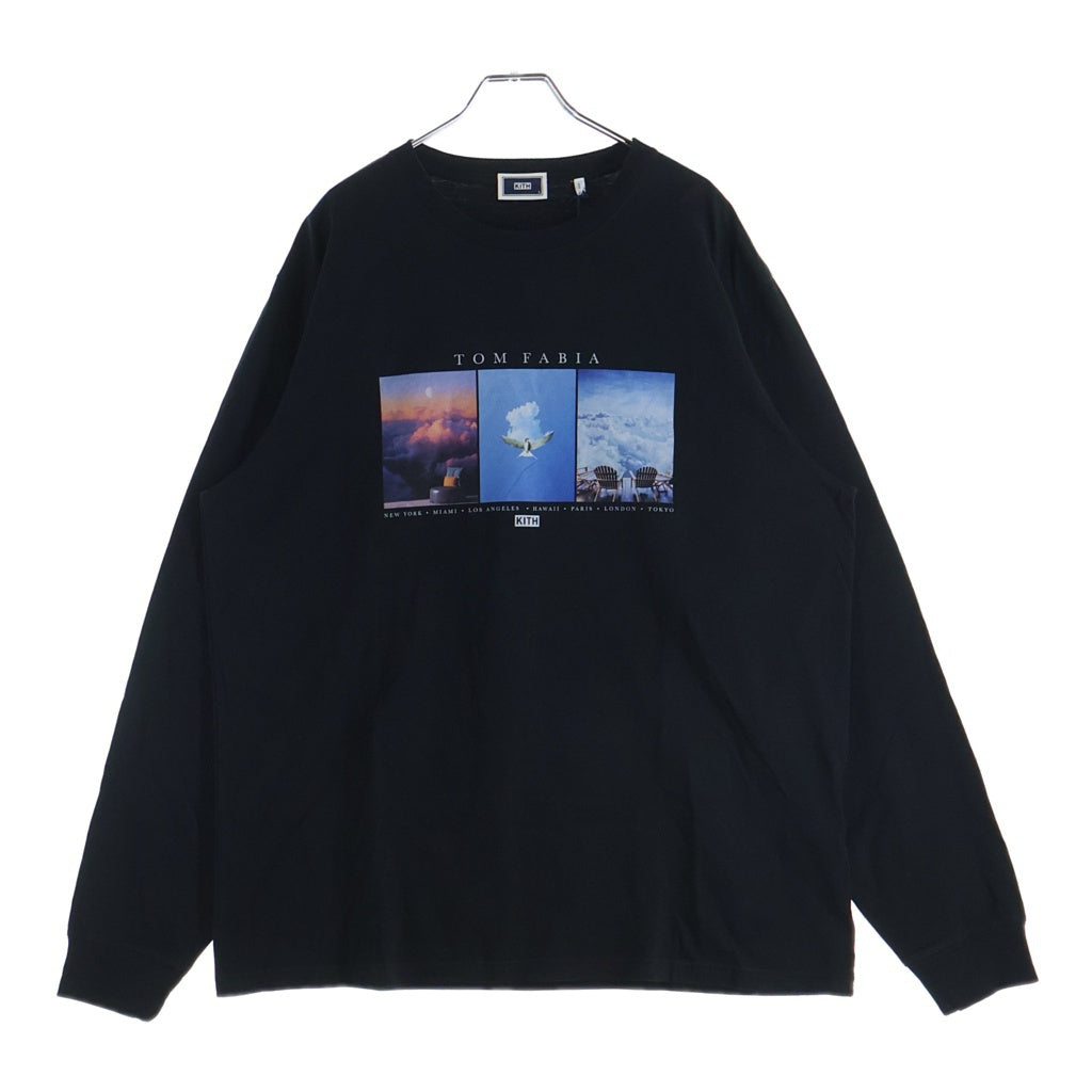 KITH(キス) 22SS × TOM FABIA TRIPTYCH L/S TEE トムファビア フォトプリント クルーネック 長袖Tシャツ カットソー ブラック 22-070-060-0001-3-0
