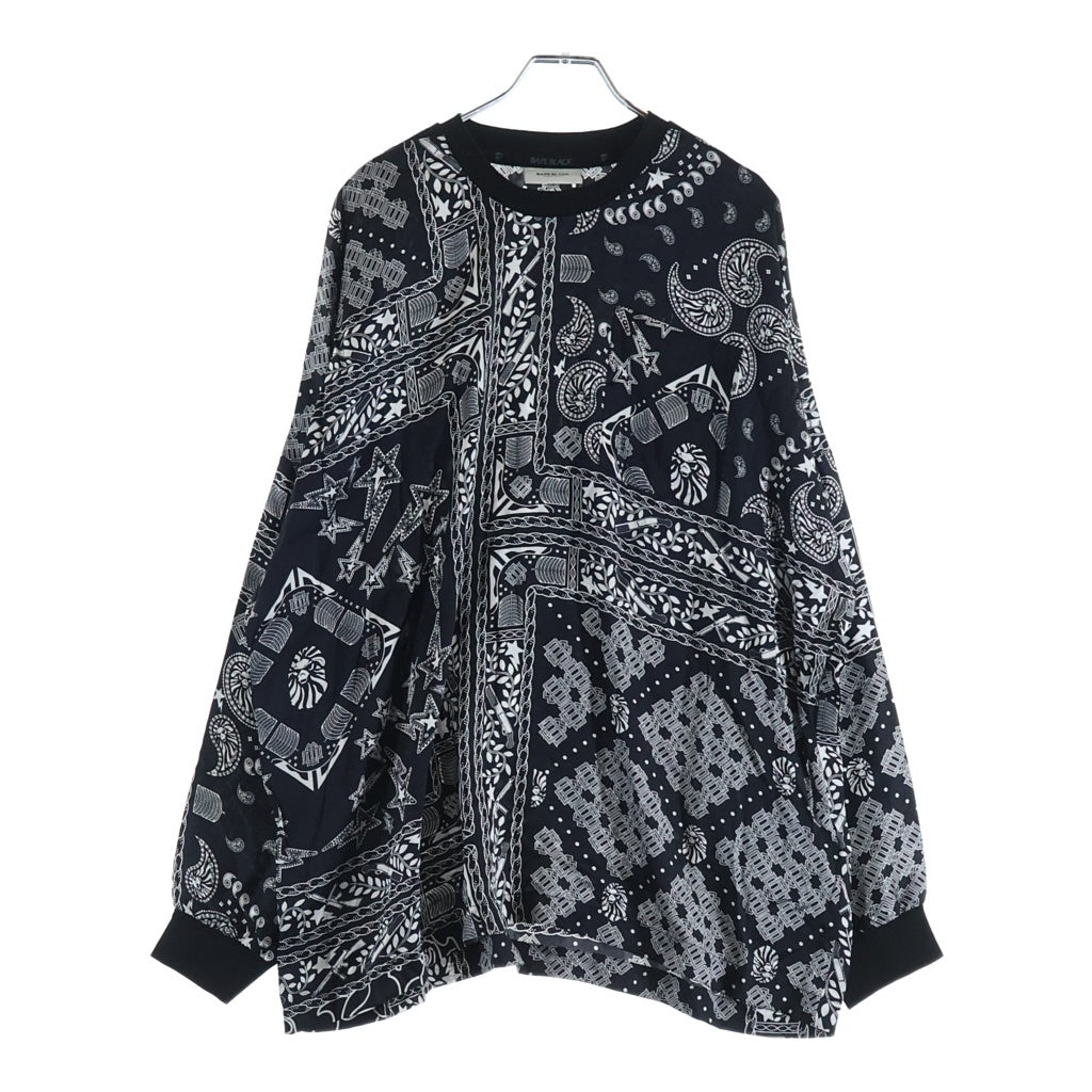 A BATHING APE(アベイシングエイプ) ベイプブラック ペイズリー柄 シルク クルーネック 長袖ポケットTシャツ ブラック BBKLTTE2114MG