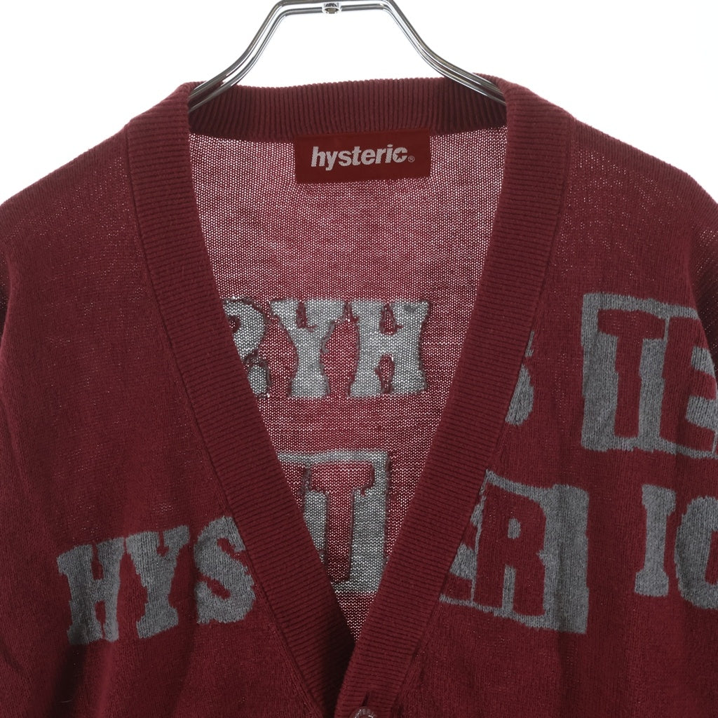 HYSTERIC GLAMOUR(ヒステリックグラマー) ロゴ刺繍 総柄 ニット カーディガン レッド 2ND-2670