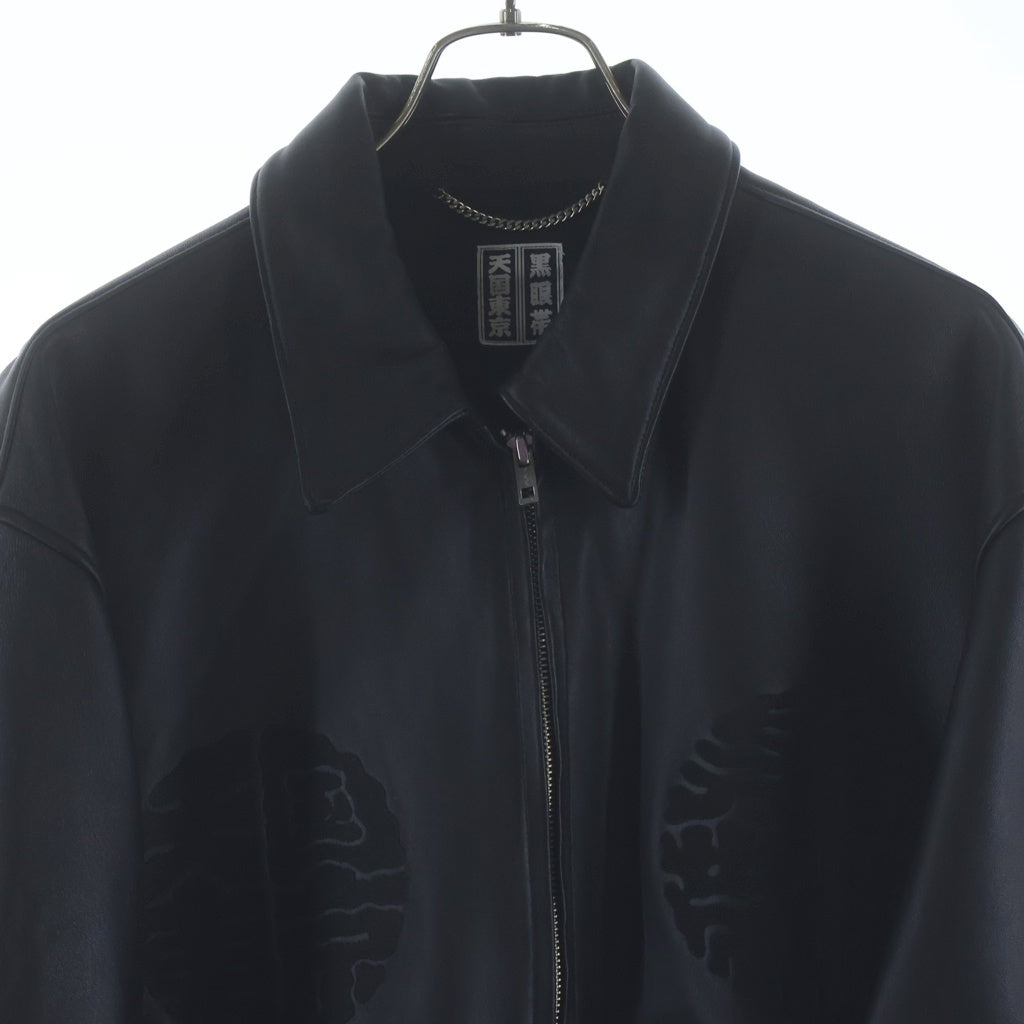WACKO MARIA(ワコマリア) 22AW ×THE BLACK EYE PATCH Leather Bomber Jacket ザ ブラック アイパッチ ロゴ刺繍 ジップアップ レザー ボンバージャケット ブラック