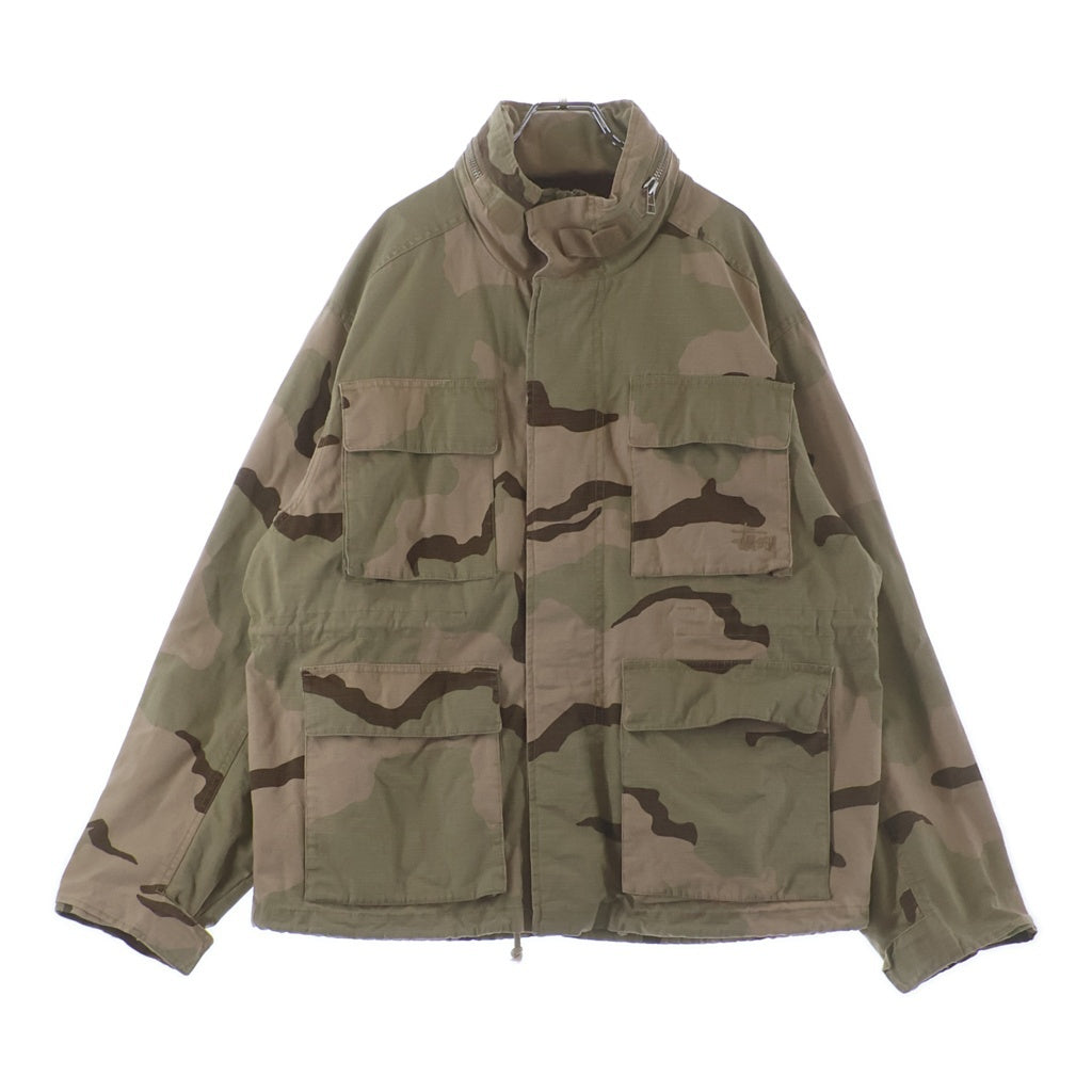 STUSSY(ステューシー) M65 JACKET SAND CAMO ロゴ刺繍 ジップアップ ナイロン ミリタリージャケット カーキ