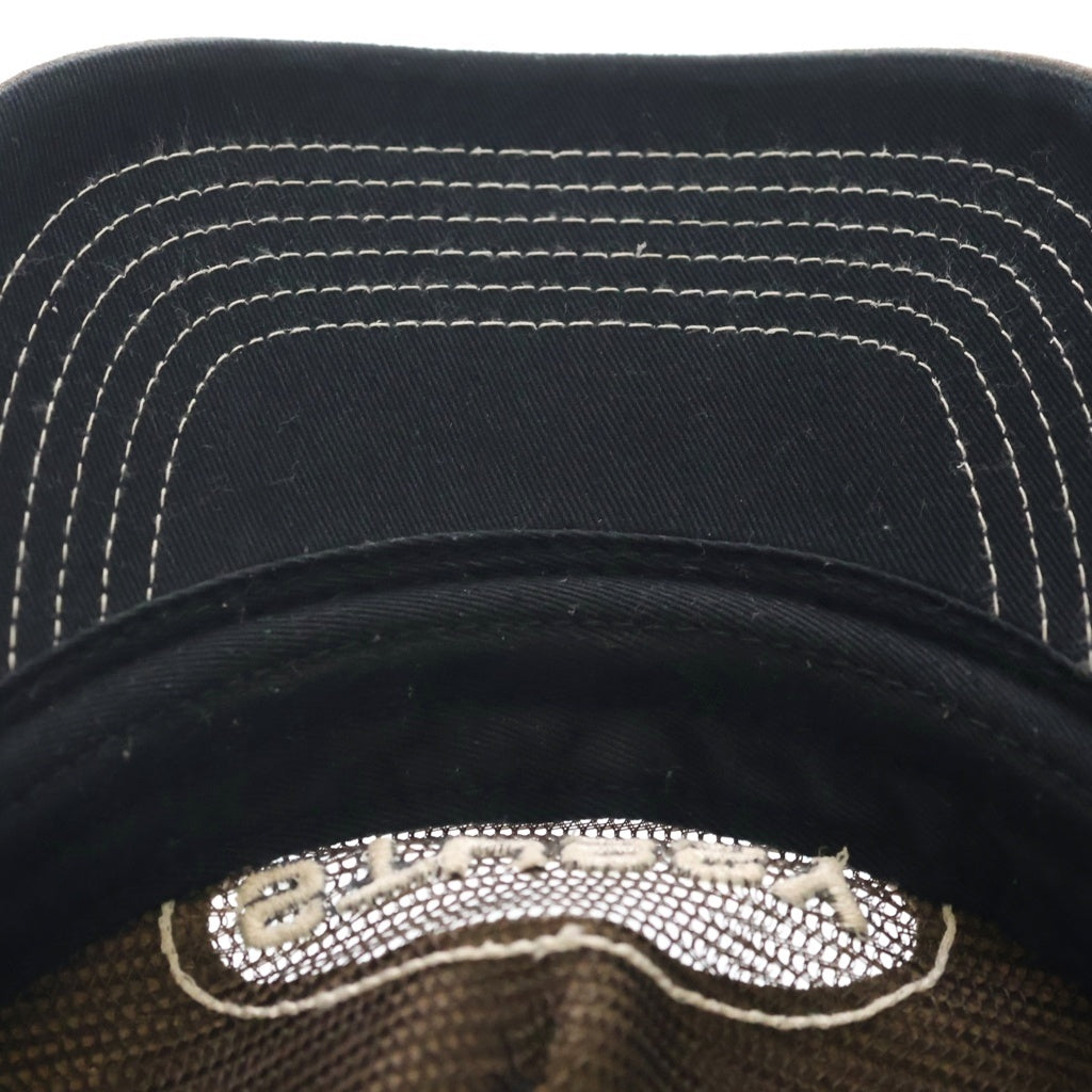 STUSSY(ステューシー) Cut Out Leather Trucker Cap ロゴ刺繍 カットアウト レザー メッシュ トラッカーキャップ ブラウン