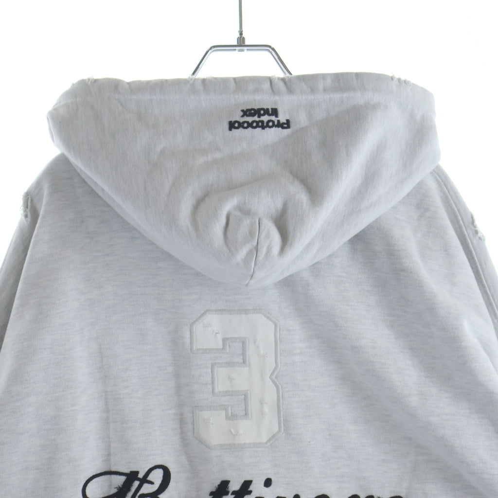 NO BRAND(ノーブランド) Protocol Index Buttivore Sweatshirts Zip Hoodie protoword プロトコルインデックス 袖切替 スウェットシャツ ジップ フーディ グレー