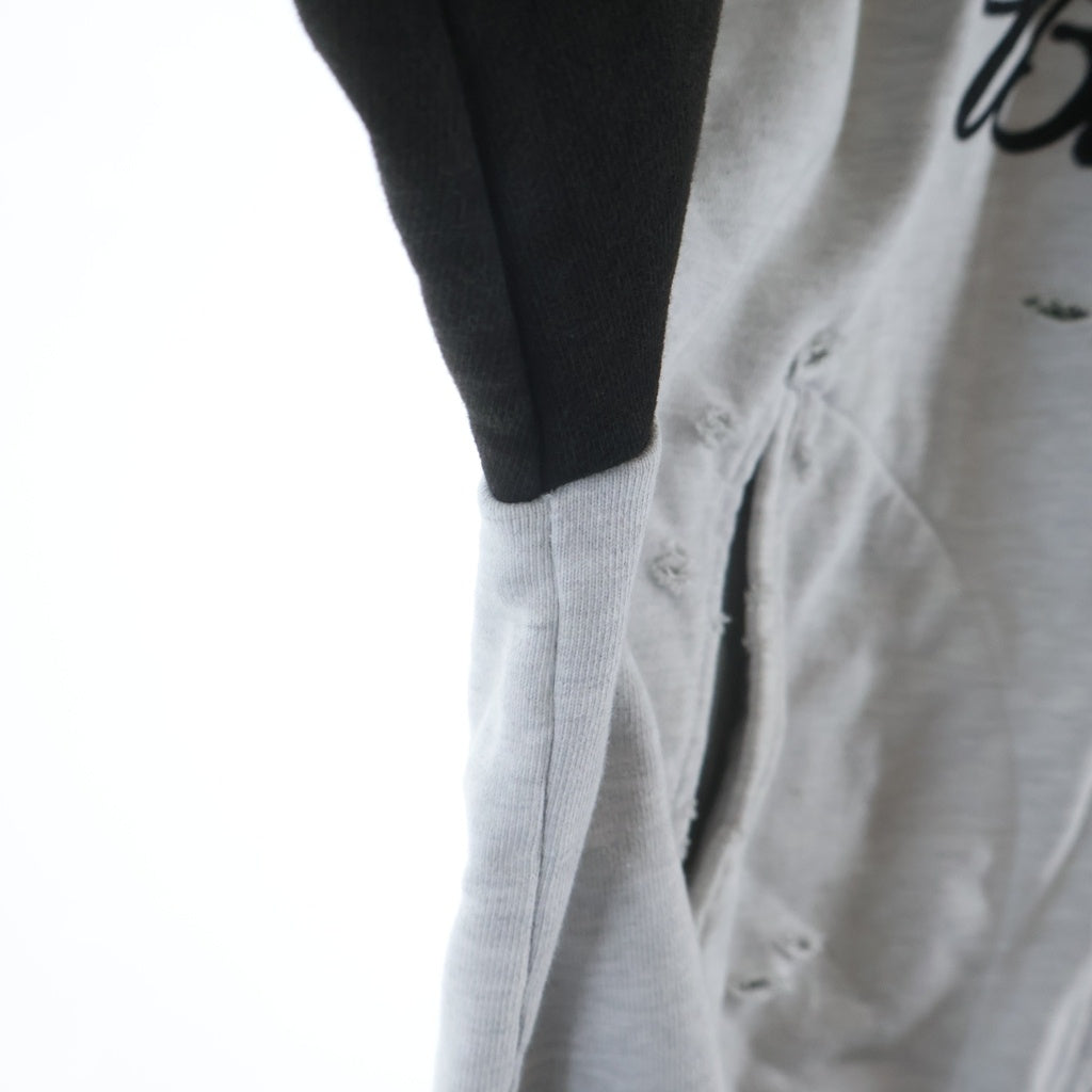 NO BRAND(ノーブランド) Protocol Index Buttivore Sweatshirts Zip Hoodie protoword プロトコルインデックス 袖切替 スウェットシャツ ジップ フーディ グレー