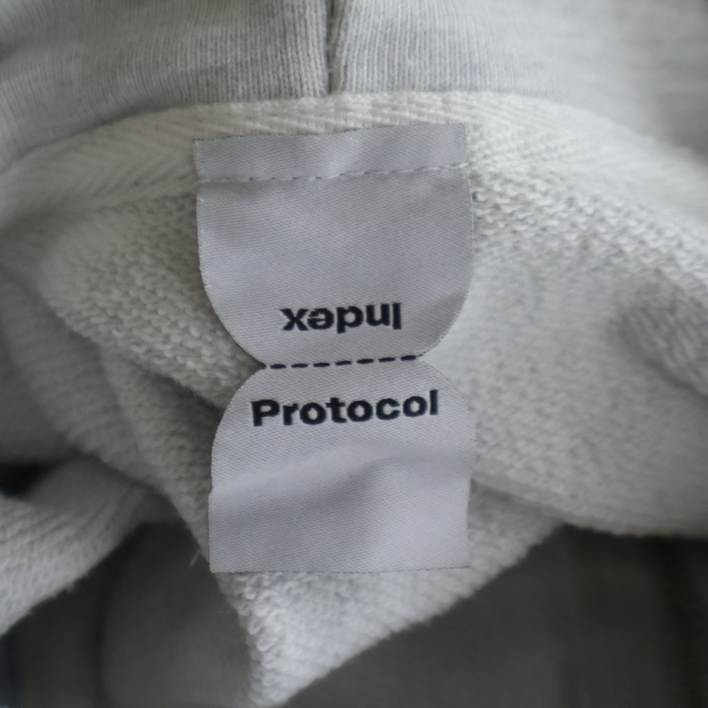 NO BRAND(ノーブランド) Protocol Index Buttivore Sweatshirts Zip Hoodie protoword プロトコルインデックス 袖切替 スウェットシャツ ジップ フーディ グレー