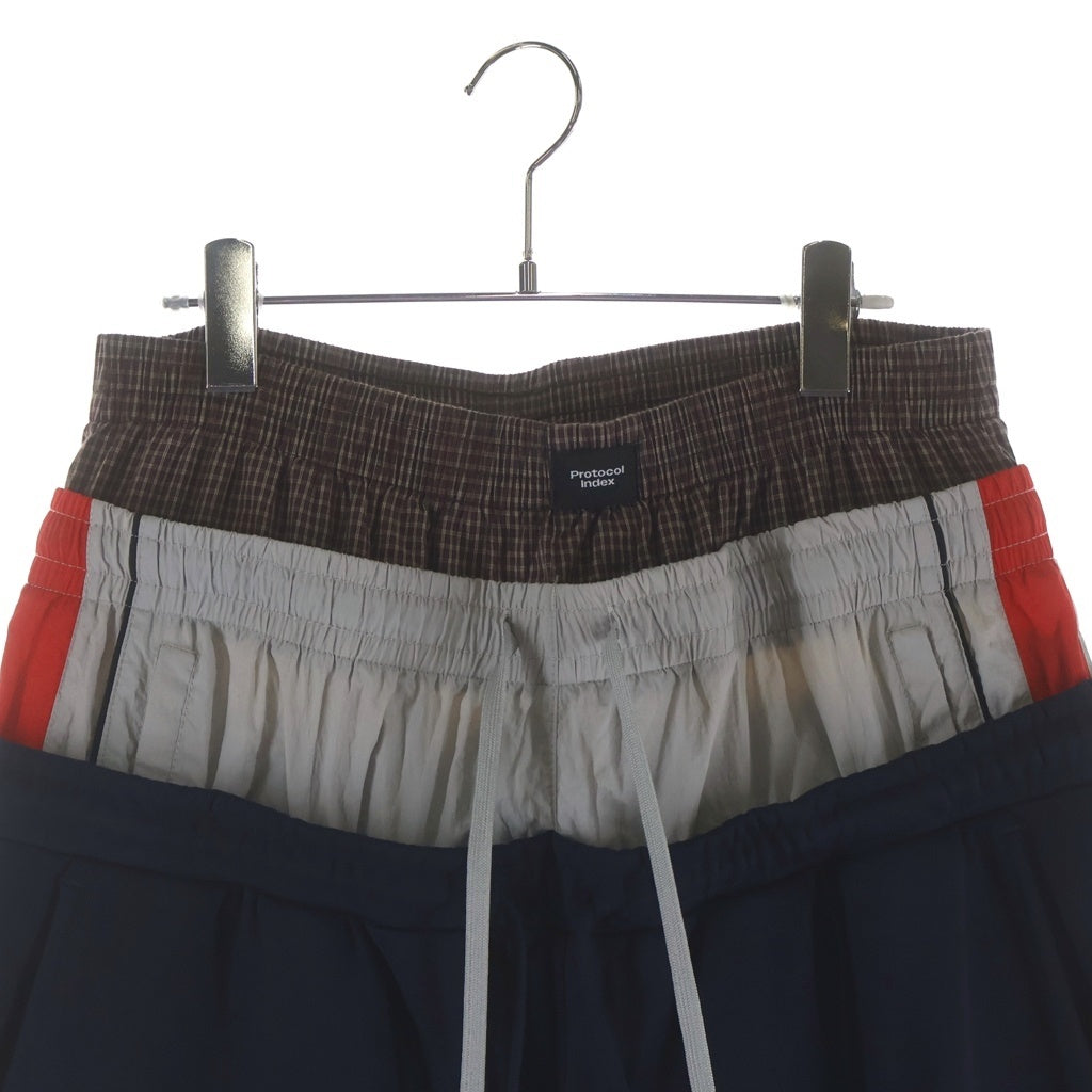 NO BRAND(ノーブランド) Protocol Index LAYERED TRACK PANTS プロトコル インデックス レイヤードトラックパンツ ネイビー
