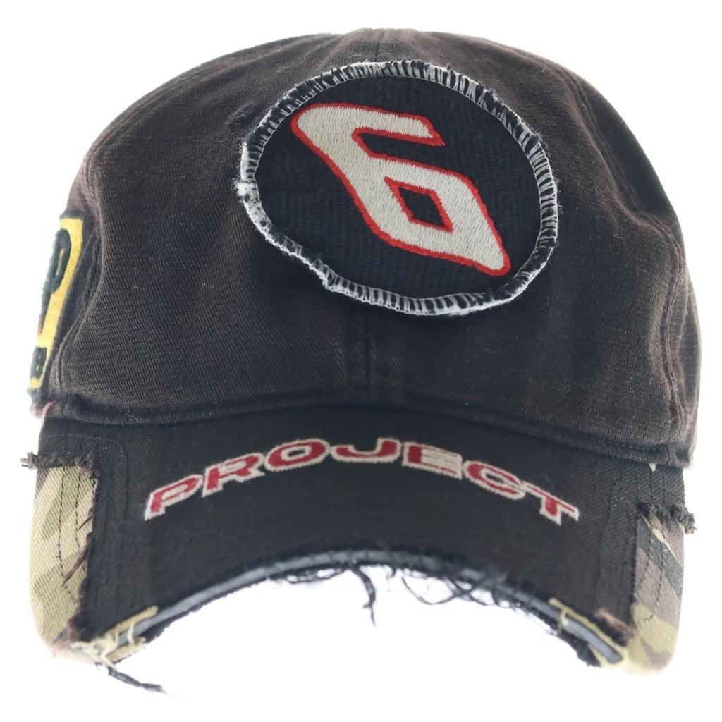 PROJECT G/R(プロジェクトジーアール) DECONSTRUCTED CAP ダメージ加工 ロゴ刺繍 6パネル ベースボールキャップ ブラック