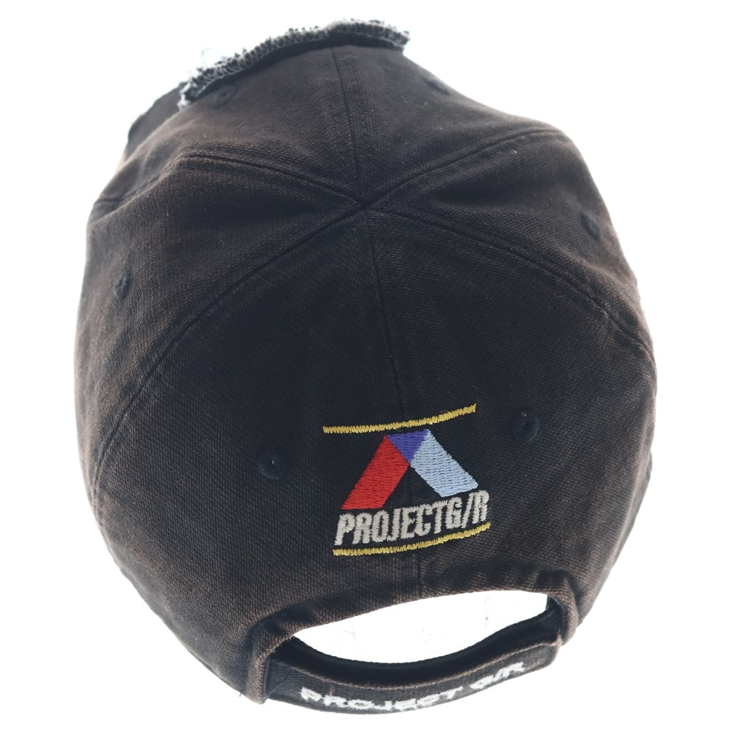 PROJECT G/R(プロジェクトジーアール) DECONSTRUCTED CAP ダメージ加工 ロゴ刺繍 6パネル ベースボールキャップ ブラック
